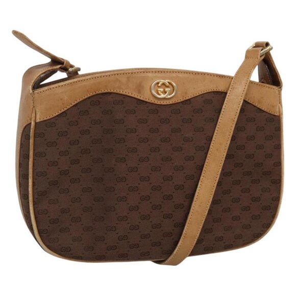 GUCCI Micro GG Canvas Shoulder Bag Brown Gold Auth ep8043 - Picture 1 of 16